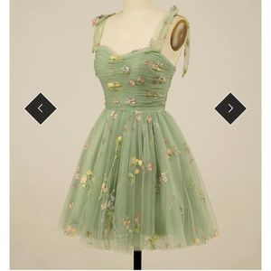 Homecoming /Prom Short Princess Dress - Green with Floral Emobroidery.